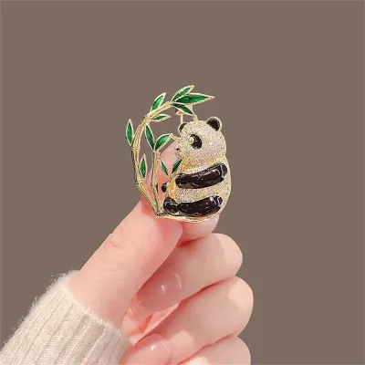 Fashion White Black Crystal Baby Panda Brooch